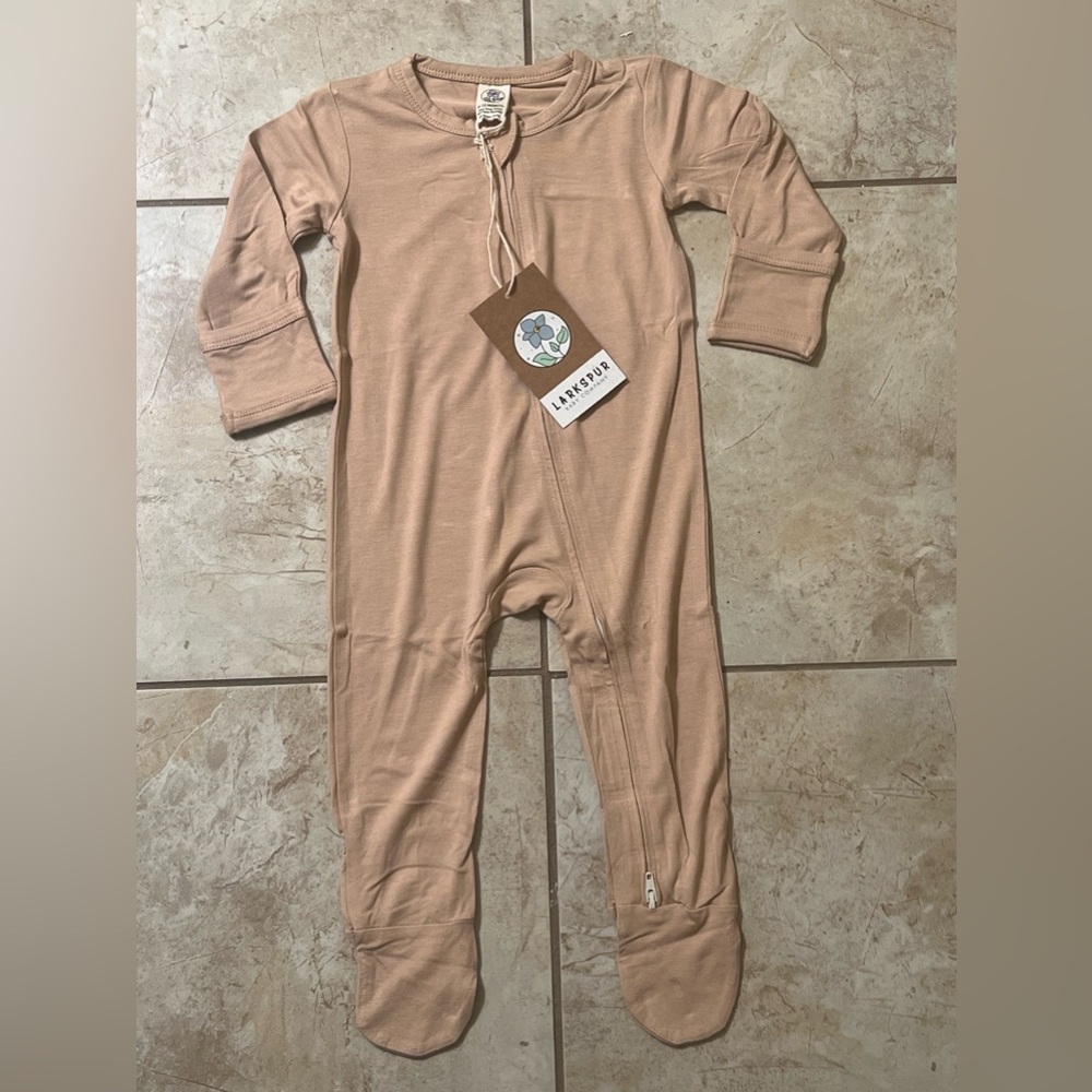 NWT Larkspur Baby Company Zip Footie Pajamas. Color-Butter Rum. Size-6-12 month.